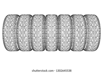Car tires concept. Vector rendering of 3d. Wire-frame style. The layers of visible and invisible lines are separated