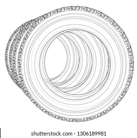 Car tires concept. Vector rendering of 3d. Wire-frame style. The layers of visible and invisible lines are separated