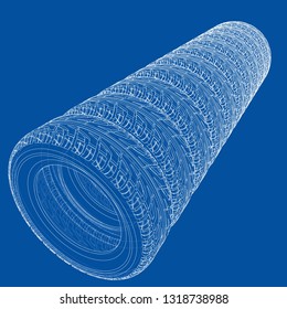 Car tires concept. Vector rendering of 3d. Wire-frame style. The layers of visible and invisible lines are separated