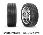  Car tires with different tread marks. Realistic vector tires set.Vector wheel icon. Tire shop, tyres change auto service. Isolated. White background.