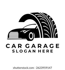Car Tires logo design vector template. car with Tire combinations logo. Car Garage logo design icon