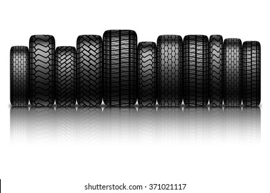 Car Tires On White Background. Vector Illustration.