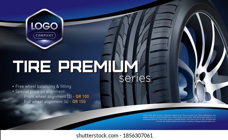 Car Tires Pile Background. Tire Stack. Group Of Tyres Isolated. Change A Car Tires From Summer For Winter. Realistic Vector. Information. Store. Action. Landscape Poster, Digital Banner, Flyer.