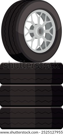 Car tires stack. Rubber auto wheel heap