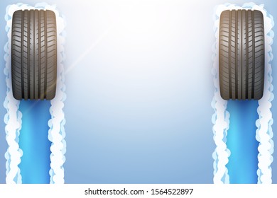 Car tires with track trace on snow and ice. Concept illustration with space for your design. Vector Illustration.