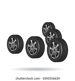 car tires in v formation