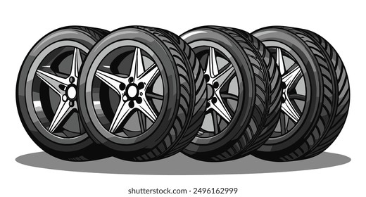 Car tires. Wheels for car. Vector illustration