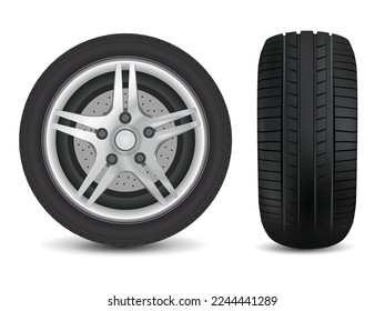 Car tires whell realistic equipment vector design