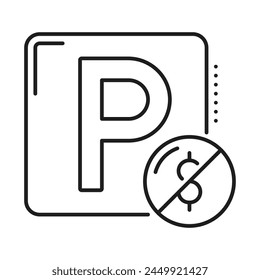 Car toll parking, garage service line icon. Vehicles paid parking location or slots road sign thin line vector pictogram or icon, automobile garage place outline symbol with dollar sign