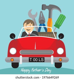 Car and tools illustration for father's day greeting card