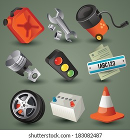 car tools , parts , accessories (icons) set