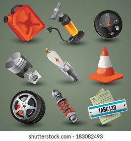 car tools , parts , accessories (icons) set