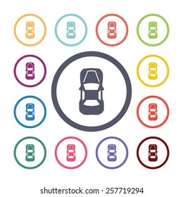 car top flat icons set. Open colorful buttons 