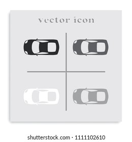 Car top view flat black and white vector icon.