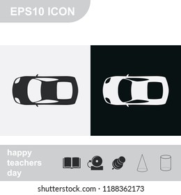 Car top view flat black and white vector icon.