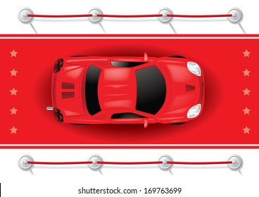Car Top View on Red Carpet - Vector Illustration