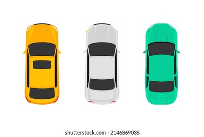 Icono de caricatura vectorial de la vista superior del coche. Ilustración aérea del pictograma de la vista superior del coche.