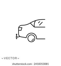 car tow hitch icon, coupling trailer ball, towbar, thin line symbol isolated on white background, editable stroke eps 10 vector illustration