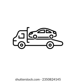 Car tow icon, tow away zone concept, no parking any time, thin line symbol on white background.