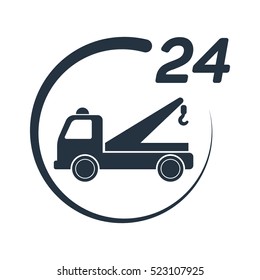 car tow service, 24 hours, truck , solated icon on white background, auto service, car repair