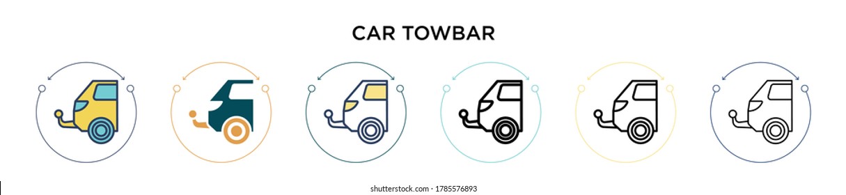 Car towbar  or hitchicon in filled, thin line, outline and stroke style. Vector illustration of two colored and black car tow bar vector icons design can be used for mobile, ui, web