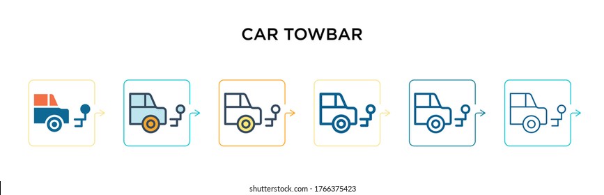 Car towbar vector icon in 6 different modern styles. Black, two colored car towbar icons designed in filled, outline, line and stroke style. Vector illustration can be used for web, mobile, ui