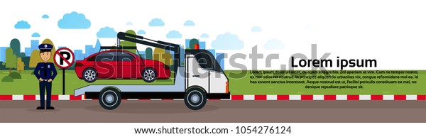 Car In Towing Away Zone Of Parking Vehicle\
Evacuation View Horizontal\
Banner