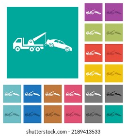 Car Towing Multi Colored Flat Icons On Plain Square Backgrounds. Included White And Darker Icon Variations For Hover Or Active Effects.