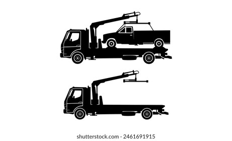 Car Towing Truck, black isolated silhouette