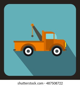 Car towing truck icon in flat style on a baby blue background vector illustration