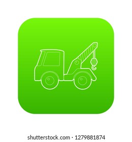 Car towing truck icon green vector isolated on white background