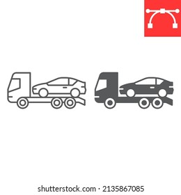 Car Towing Truck Line And Glyph Icon, Vehicle Service And No Parking, Tow Truck Vector Icon, Vector Graphics, Editable Stroke Outline Sign, Eps 10.