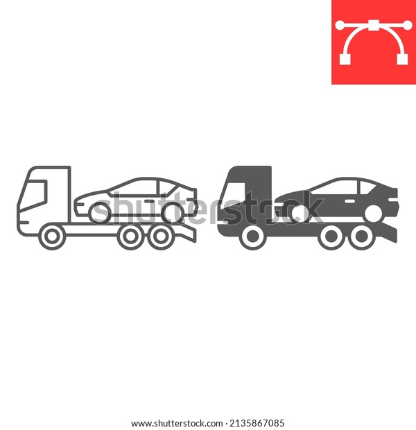 Car towing truck line and glyph icon,\
vehicle service and no parking, tow truck vector icon, vector\
graphics, editable stroke outline sign, eps\
10.