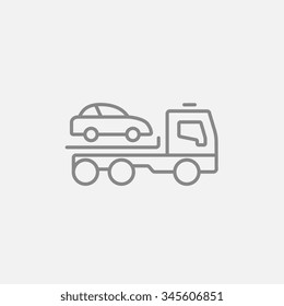 Car towing truck line icon for web, mobile and infographics. Vector dark grey icon isolated on light grey background.