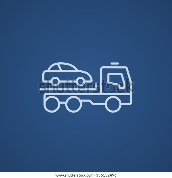 Car towing\
truck line icon for web, mobile and infographics. Vector light blue\
icon isolated on blue\
background.