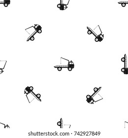 Car towing truck pattern repeat seamless in black color for any design. Vector geometric illustration