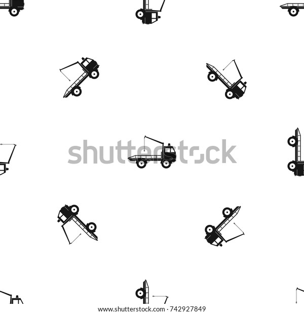 Car towing truck pattern\
repeat seamless in black color for any design. Vector geometric\
illustration