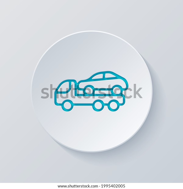 Car towing Truck,\
service for drivers, simple icon. Cut circle with gray and blue\
layers. Paper style