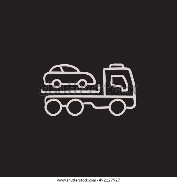 Car towing truck vector\
sketch icon isolated on background. Hand drawn Car towing truck\
icon. Car towing truck sketch icon for infographic, website or\
app.