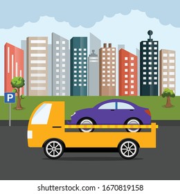 Car towing vector art illustration