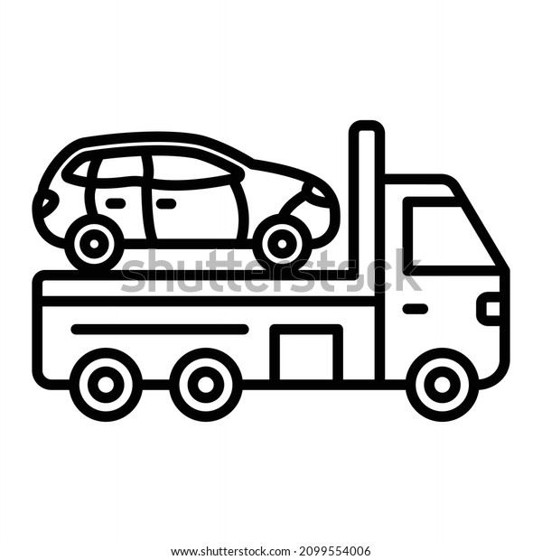 Car Towing Vector Outline Icon Isolated On\
White Background\
\
