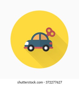 Car toy icon , Vector flat long shadow design. Children's toys concept.