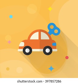 Car toy icon , Vector flat long shadow design. Children's toys concept.