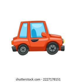 Car toy for kids flat vector illustration. Toy car for children on white background. Childhood, entertainment, transport concept