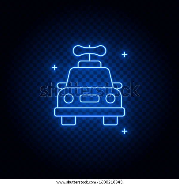 car, toy neon icon. Blue neon vector icon.\
Transparent background.
