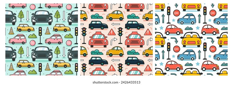 Car Toys Seamless Pattern Design with Boys and Girls Children Toy Equipment in Cartoon Illustration