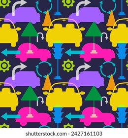 Car Toys Seamless Pattern Design with Boys and Girls Children Toy Equipment in Cartoon Illustration