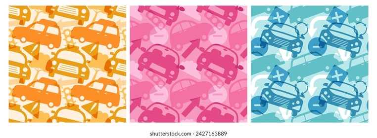 Car Toys Seamless Pattern Design with Boys and Girls Children Toy Equipment in Cartoon Illustration