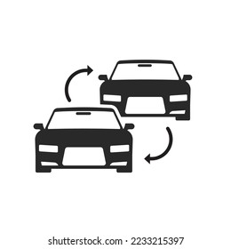 Car trade in change icon vector or vehicle replace swap exchange symbol pictogram clipart, auto tradein service simple graphic design, automobile substitute logo image