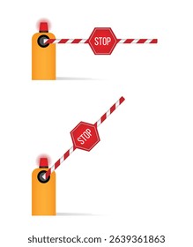 Car Traffic Barrier Realistic with Stop Sign Open and Closed. Road safety signs and objects vector art